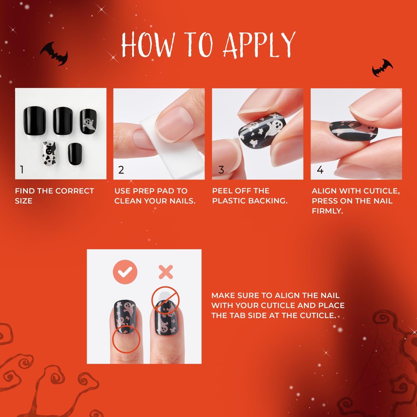 KISS imPRESS Halloween Press On Nails, ‘Bad Idea right’, Black, Medium Coffin, Glossy Finish, No Glue, Glow-In-The-Dark, Includes Prep Pad, Mini Nail File, Manicure Stick & 30 Fake Nails
