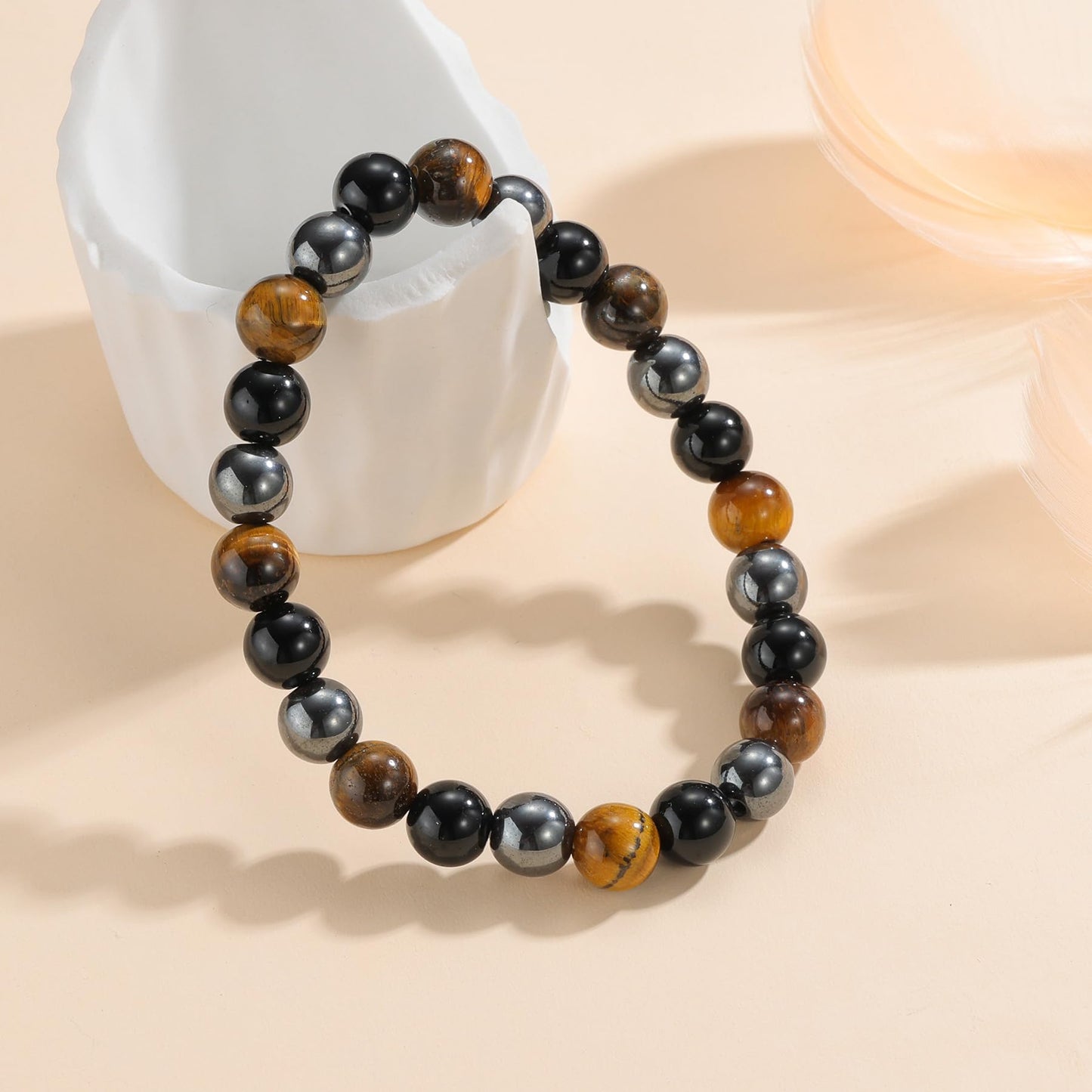 Udolfly Womens Crystal Beaded Bracelets for Women Men Protective Energy Bracelet Natural Gemstone Bead Bracelet 6mm Triple Protect