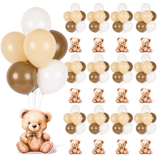 12 Sets Brown Bear Baby Shower Balloon Stand Kit for Table Teddy Bear Table Centerpieces Party Decor Baby Shower with Balloon Decoration for Girl and Boy Birthday Newborn Gender Reveal Party Supplies