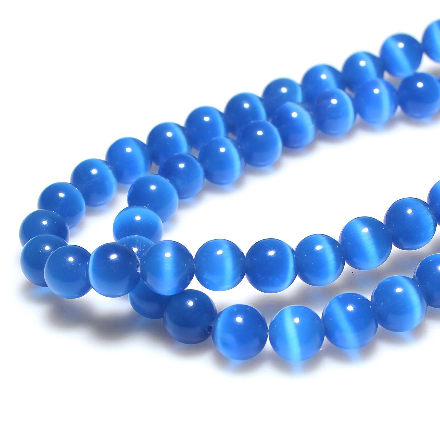 MJDCB 45pcs Royal Blue Cat Eye Stone Beads 8mm Round Crystal Loose Bead for Jewelry Making DIY Bracelets Necklace Accessories
