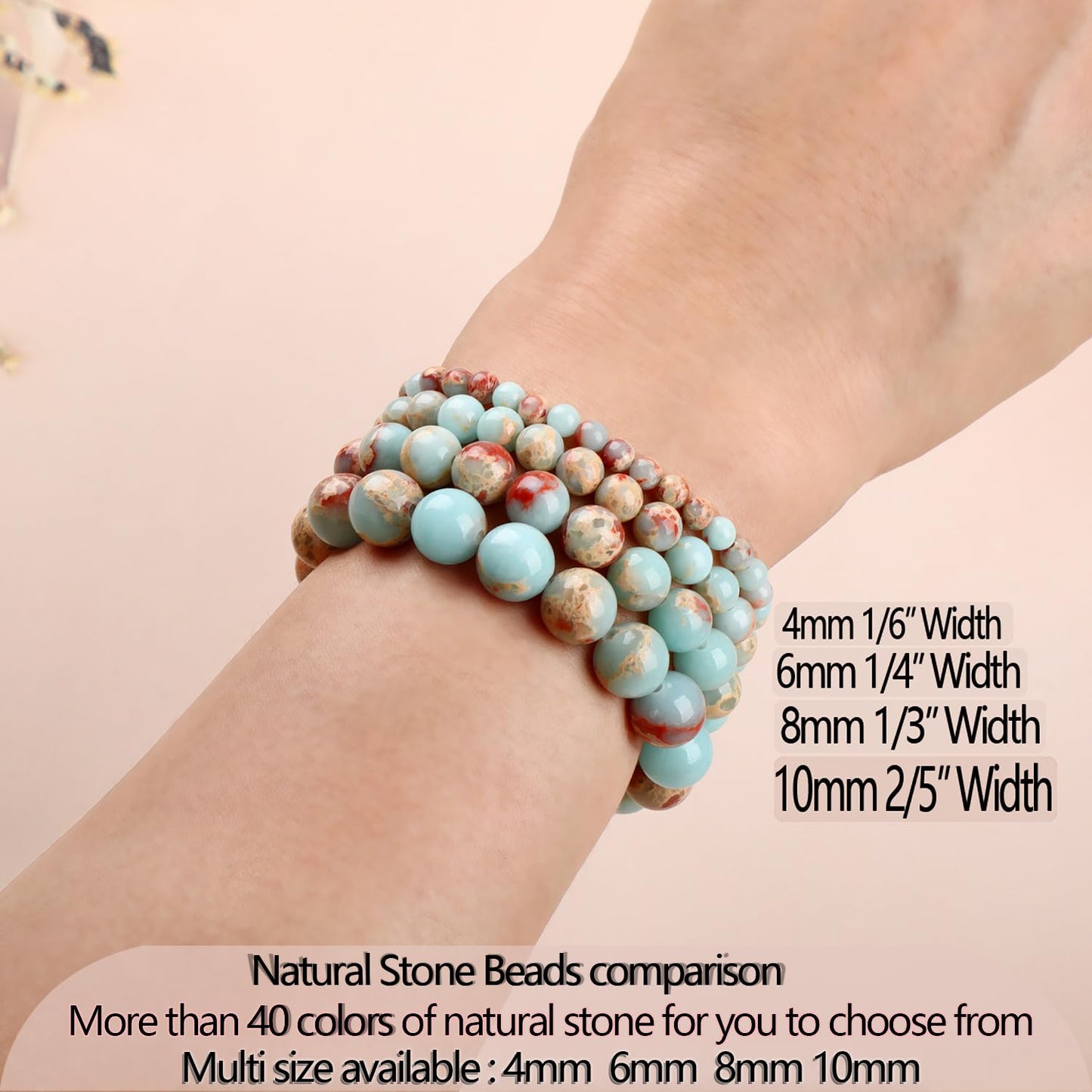 LPBeads Handmade Natural Gemstone Stretch Elastic 8mm Imperial Jasper Bracelet Healing Crystal Round Stone Beads Jewelry Gifts for Women Men