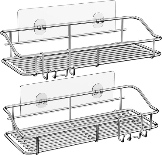 Nieifi Shower Caddy Shelf - Adhesive Stainless Steel Storage Rack with Hooks | 2 Pack for Bathroom & Kitchen