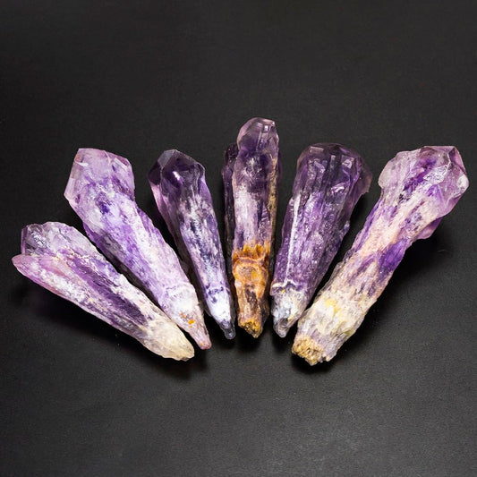Natural Raw Amethyst Point Wand 6pcs Set- Healing Crystal Scepter with Single Terminated Cluster,Positive Energy Stone for Home Decor,Reiki,Meditation,and Spiritual Gift
