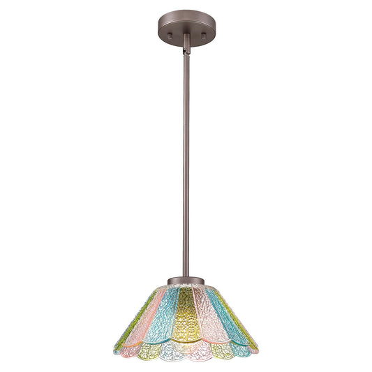 Modern Hanging Light Fixture, HWH Pendant Lights Kitchen Island, 10.4 Inch Farmhouse Pendant Light with Colored Floral Glass, Oil-Rubbed Bronze Finish, 5HJX110MIL ORB-C