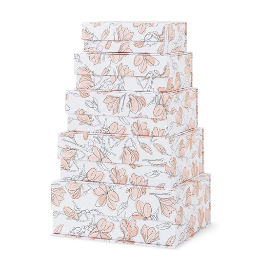 Soul & Lane Decorative Cardboard Storage Boxes with Lids - Set of 5, Floral Nesting Keepsake and Memory Boxes, Organizers with Magnetic Closure for Home Décor and Gifts, Canvas Bloom