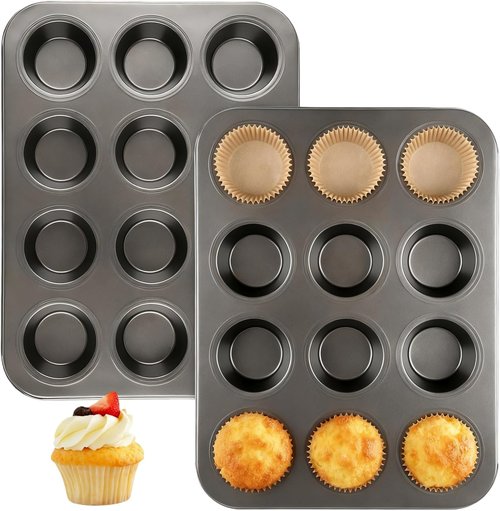 Artcochan Muffin Pan Set - 12-Cup Nonstick Carbon Steel with 100 Cupcake Liners | Perfect for Baking
