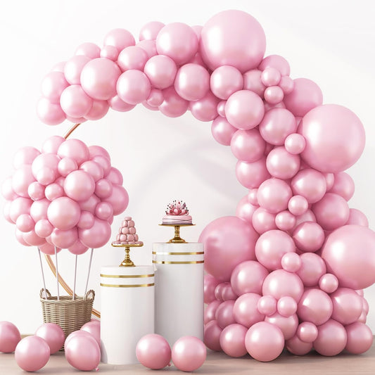 RUBFAC Pearl Pink Balloons - 129-Piece Latex Balloon Garland Kit for Weddings & Parties | 5-18 Inch Sizes
