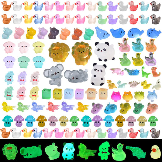 150 Pcs Mini Resin Animals Kit Accessories Variety Pack Glow Animal Figurines Resin Mini Ducks Figurines Accessories for Variety Pack for Garden Micro Landscape Aquarium Potted Dollhouse Decor