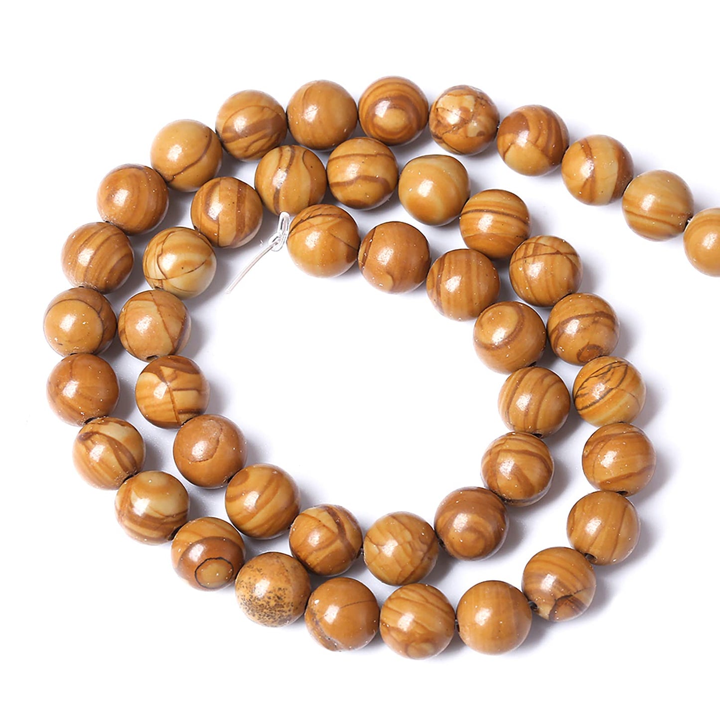 10MM 38PCS Natural Stone Yellow Woodgrain Jasper Loose Beads for Jewelry Making DIY Bracelet