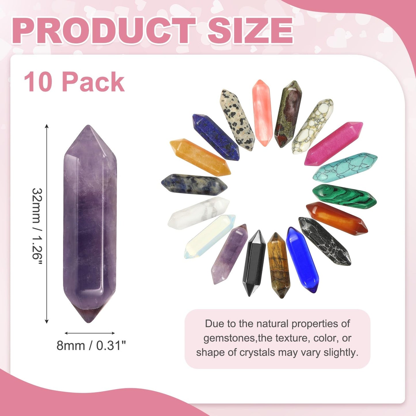 MECCANIXITY 10 Pack Amethyst Quartz Crystals, Polished Crystals Bulk Hexagonal Shaped Meditation Gemstone for Jewelry Making Energy Balance Accessories Gifts