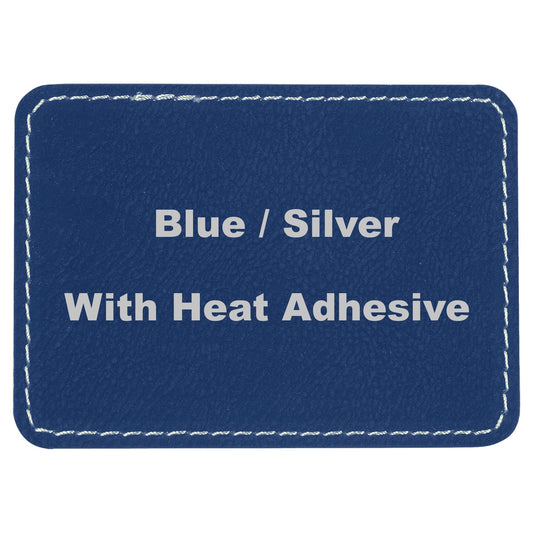 3 1/2" x 2 1/2" Blank Rectangle Laserable Leatherette Patch with Adhesive, 50 Pack - Blank Hat Patches, Glowforge Laser Supplies, CO2 Laser Supply, Faux Leather, (Blue/Silver)