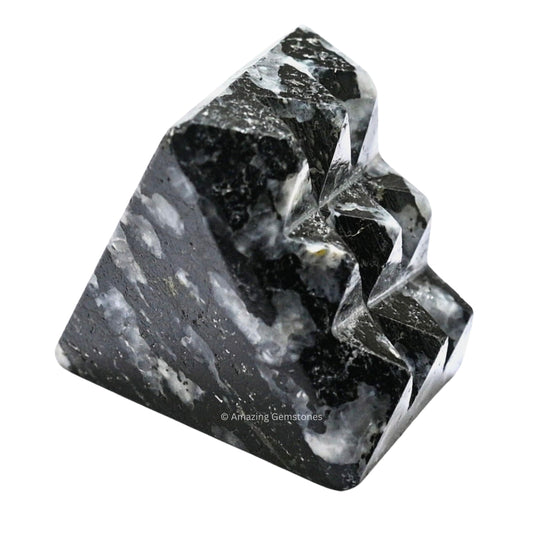 Amazing Gemstone Black & White Tourmaline Crystal with 9 Pyramid Plate Bottom - 1" Mini Pyramid Figurine of Natural Stone Pyramid for Meditation, Reiki, Chakra Balancing Vastu Pooja & Crystal Grids