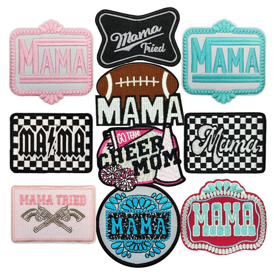 10 Pcs MOM Iron on Patches for Trucker Hats, Assorted Girls Boys Cowgirl's Mama Mother Gift Embroidered Sew on DIY Crafts Appliques Patch for Clothing Jacket Jeans Bags Dress Shirt