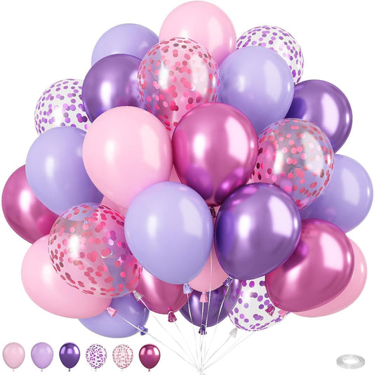 Regine Switzerland 50PCS 12-Inch Metallic Pink & Purple Confetti Balloons - Perfect for Party Decorations
