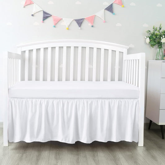 Crib Bed Skirt - Skiennix 28â x 52â Pleated Dust Ruffle | Adjustable Fit for Toddler Beds, Soft White