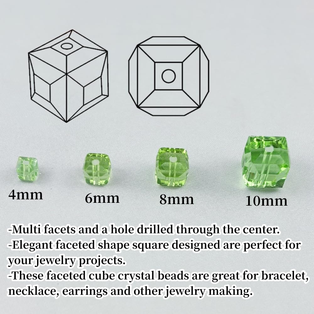 YUEXIGO 40pcs 10mm Cube Crystal Glass Beads for Jewelry Making Faceted Square Crystal Glass Bead Spacer Beads Loose Beads for Bracelet Earring Necklace DIY Craft(Light Green)
