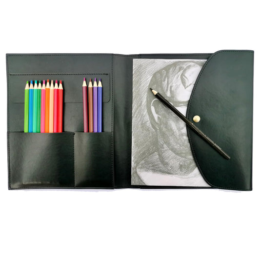 Sketchbook cover with pencil holder, Artist sketch book leather cover artis Gifts, Drawing books and pencil case, Art book for drawing (for 9"X12" Sketchbook)