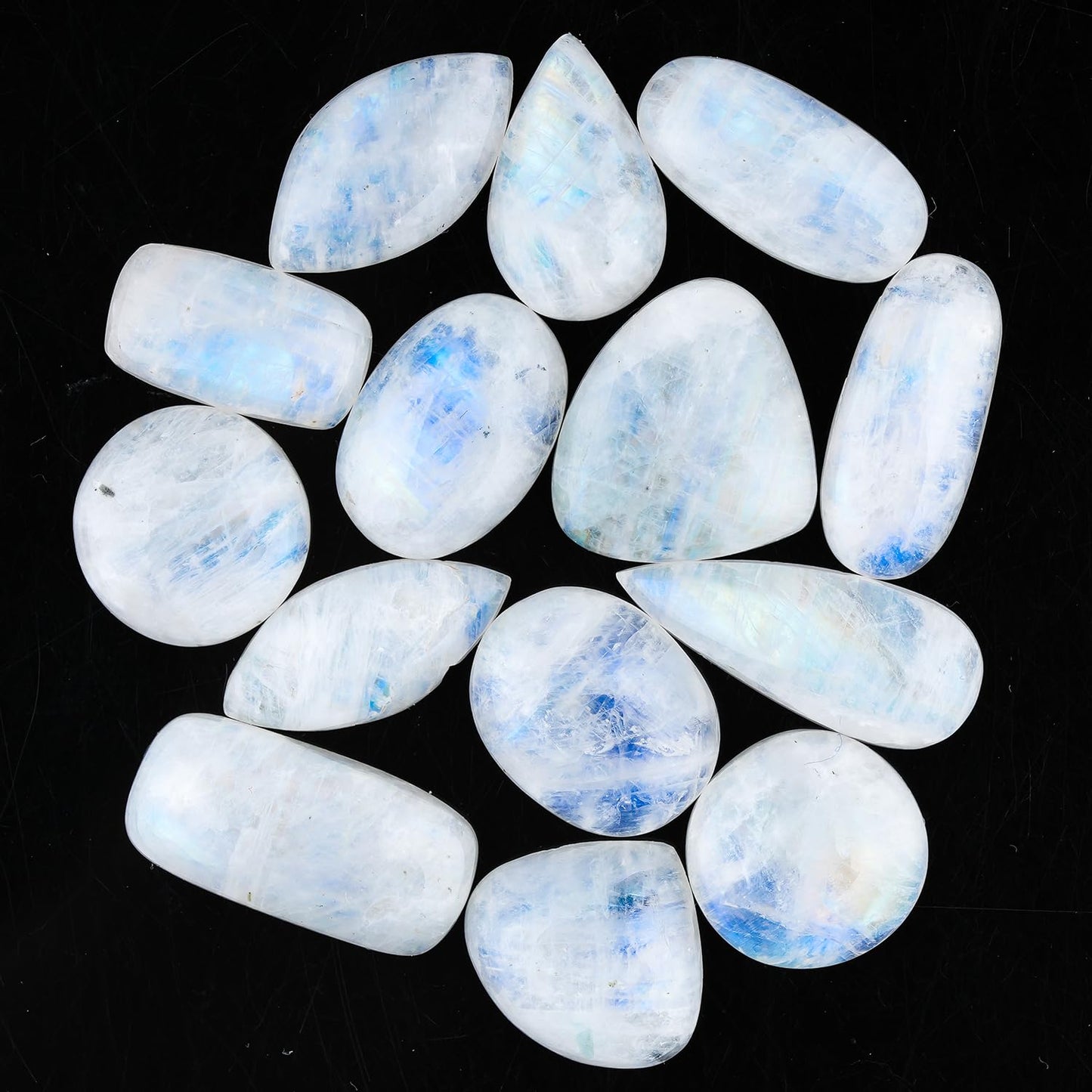 GemSymphony Natural Rainbow Moonstone Gemstone Cabochon Pack of 3 Mixed Shapes – Polished Crystal Stones for Jewelry Making Supply, Healing, Reiki & DIY Crafts, Natural Gem Cab Set for Wire Wrapping (10-20 mm)