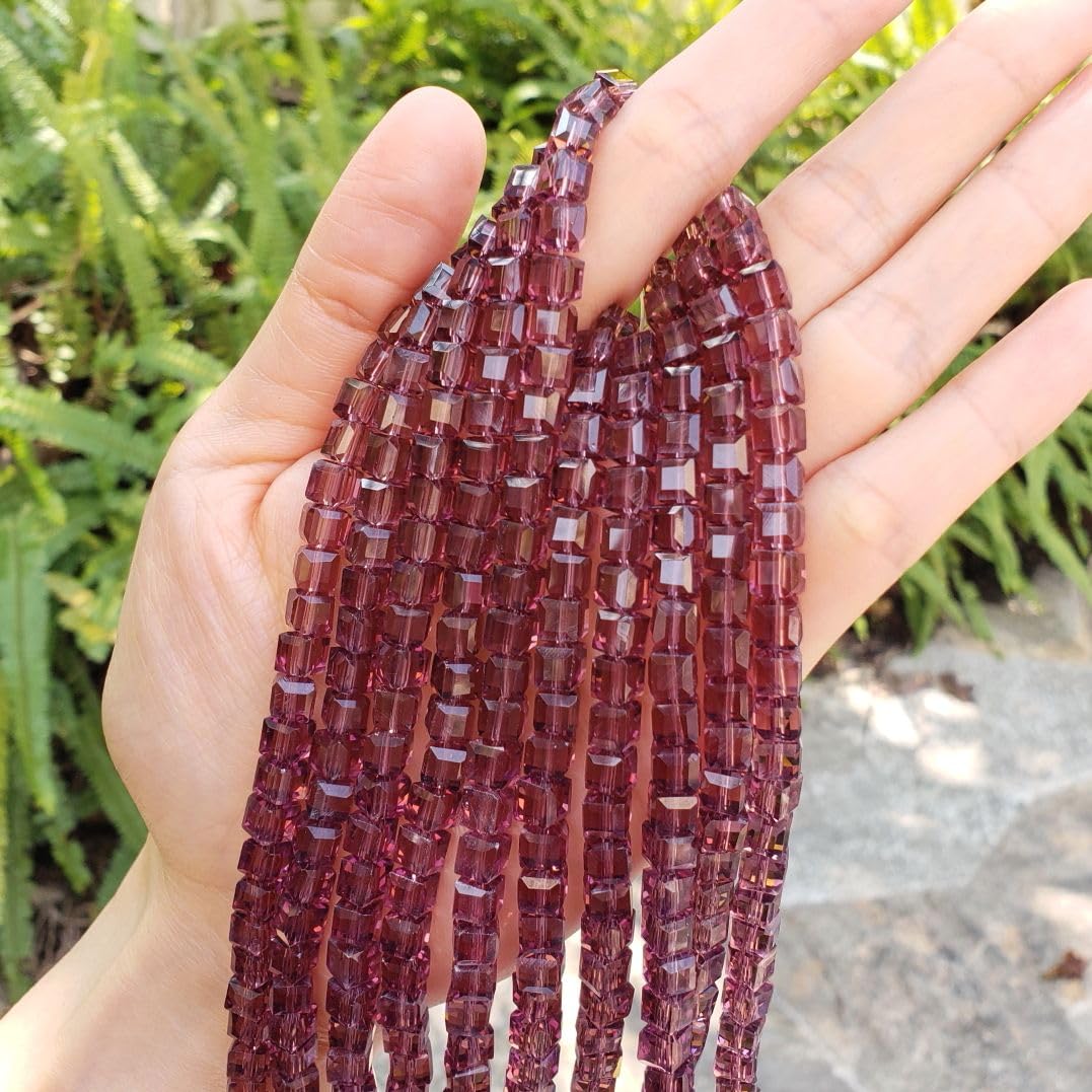 200pcs Czech Faceted Cube Crystal Glass Loose Beads Spacer Bulk 6mm (0.24 Inch) Burgundy Red for DIY Jewelry Craft Making CCC611