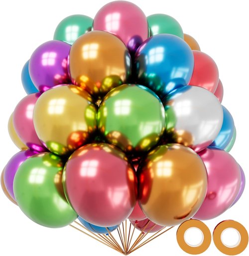 KAWKALSH 12-Inch Metallic Colorful Balloons - 110pcs Bright Latex Party Balloons for Birthdays & Weddings