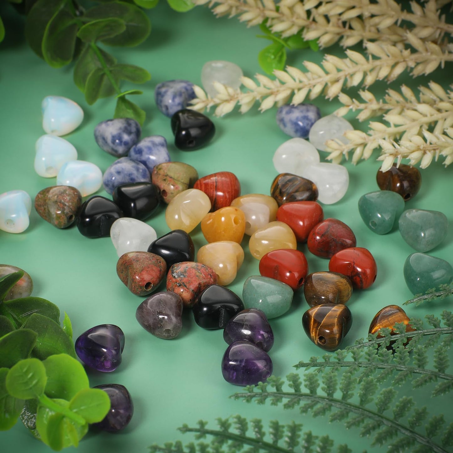 Yochus 5pcs Red Jasper Natural Heart Stone Beads，12mm Healing Energy Gemstone for Jewelry Making Earring Necklace DIY
