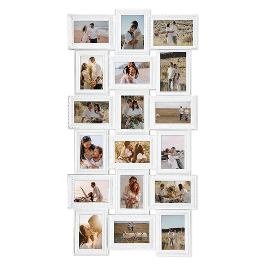 J.M.Deco Collage Picture Frames for Wall Decor, 18-Opening Reunion Family Friends Picture Frame Set, 4x6 Photo Frames Collage for Living Room BedroomWhite