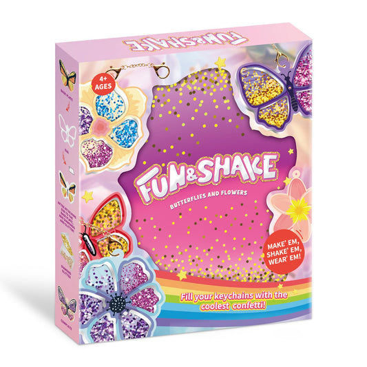 Artnedu Shake-its– Fun&Shake Kit de artesanato com Glitter para crianças, artes e artesanato DIY com chaveiros,Flowers & Butterflies,Creative Gift for Girls & Boys Ages 4, 5, 6, 7, 8, 9, 10