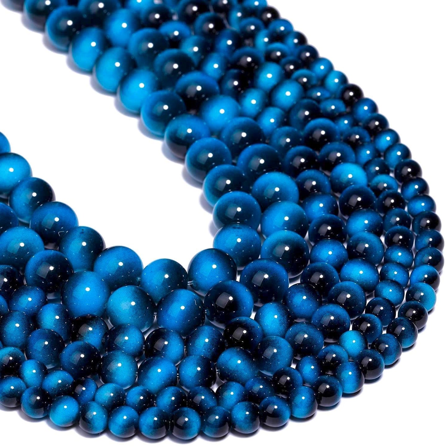 Song Xi 60PCS 6mm Blue Tiger Eye Gemstone Beads for Jewelry Making, Round Smooth Glass Beads for DIY Bracelet Necklace Earring Keychain, Arts and Crafts, for Christmas Wedding Birthday