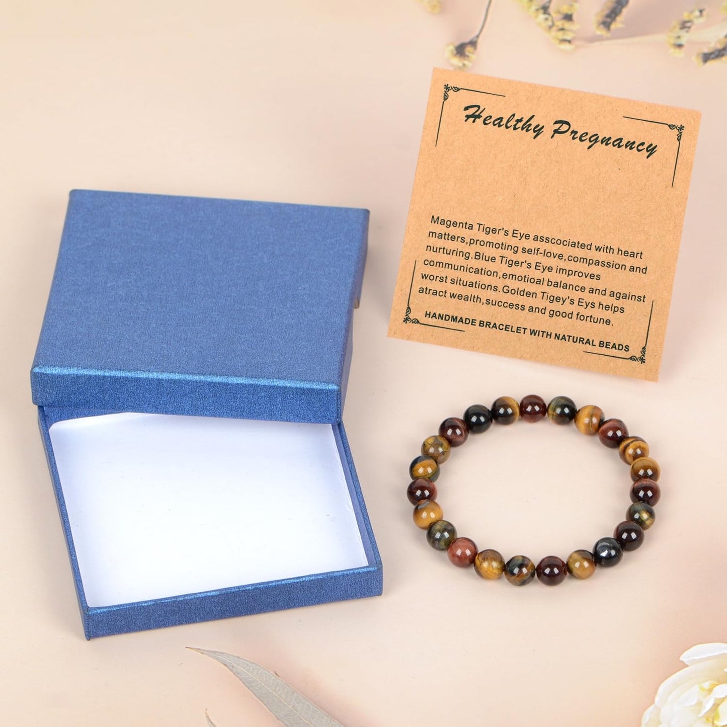 LPBeads Handmade Natural Gemstone Stretch Elastic 8mm Multicolor Tiger's Eye Bracelet Healing Crystal Round Stone Beads Jewelry Gifts for Women Men