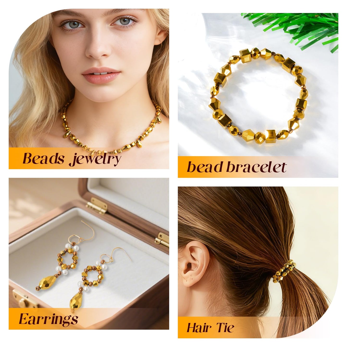 Laopottbeads 1500 Pcs Crystal Glass Beads for Jewelry Making – 12 Styles Bicone, Rondelle, Cube, Teardrop & 3mm Spacer Beads, DIY Bracelet Necklace Earring Craft Kit Random Colors(Coffee Gold)