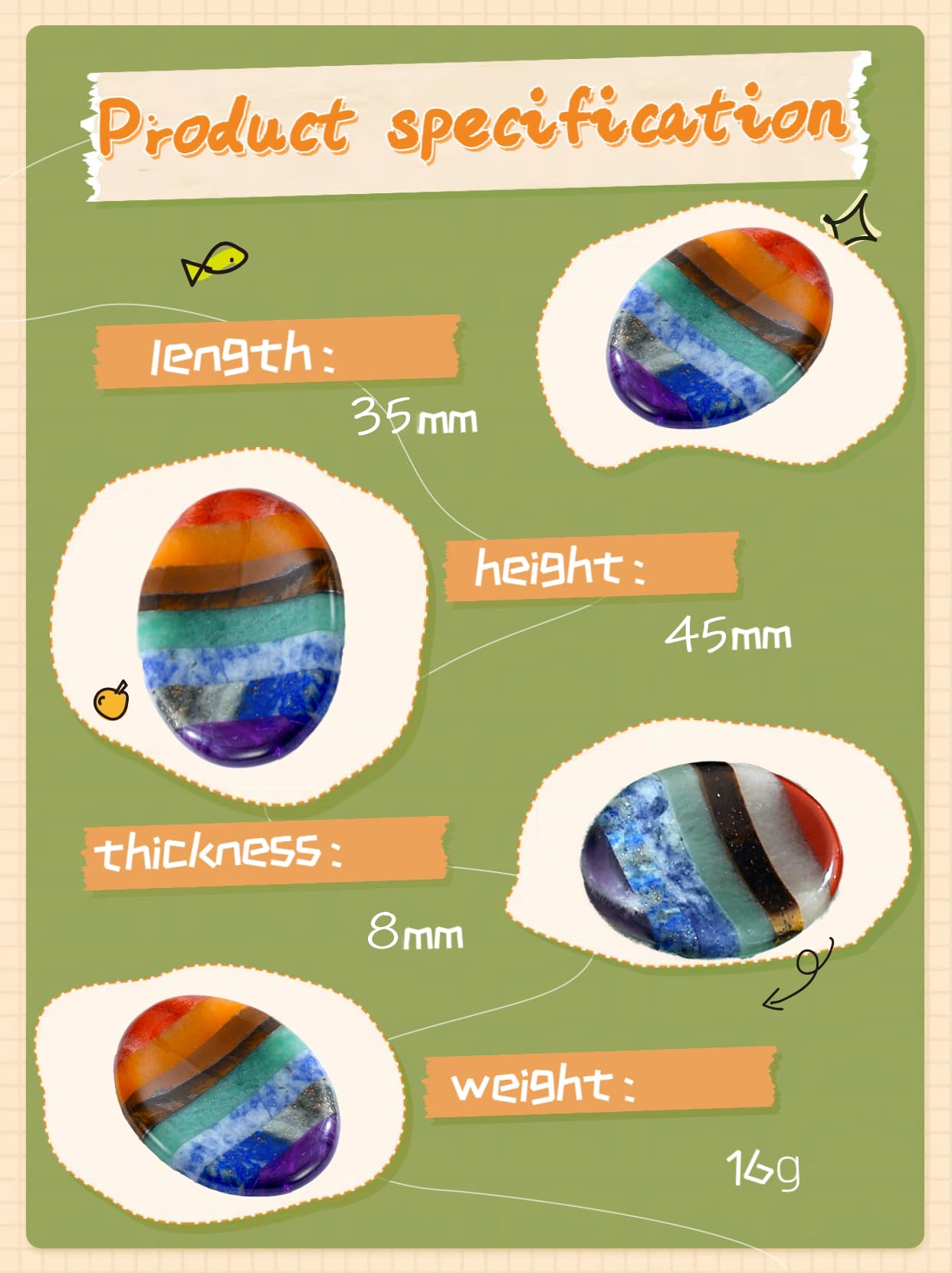 NUKAYAI Worry Stone Crystals and Healing Stones Anxiety Fidgets Natural Meditation Accessories 7 Chakra Thumb Sensory Mental Health Depression Stress Anxiety Relief Items Mother's Day Gifts for Women