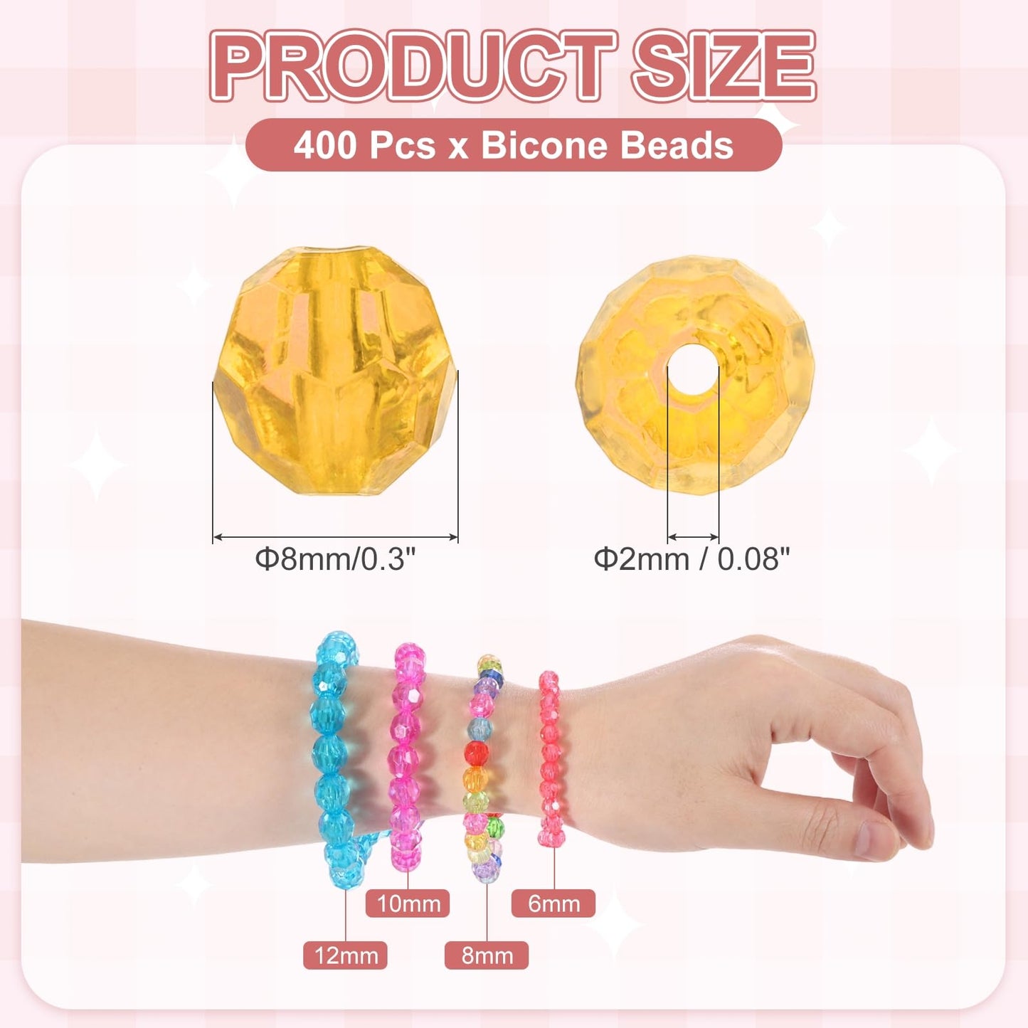 MECCANIXITY 400pcs Czech Faceted Bicone Beads 8mm Glass Spacer Bead Bulk for Jewelry Making & DIY Craft, Golden Yellow