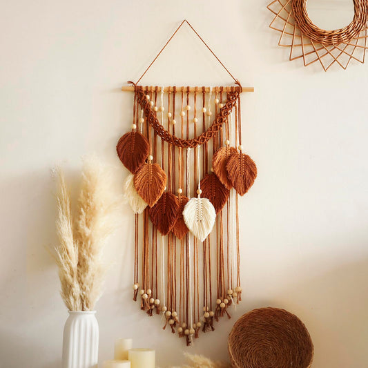 Artilady Macrame Wall Hanging -Handmade Leaf Wall Tapestry,Boho Decorations for Bedroom Living Room Bathroom,Earthy Room Decor Aesthetic,Wedding Birthday for Women Girls