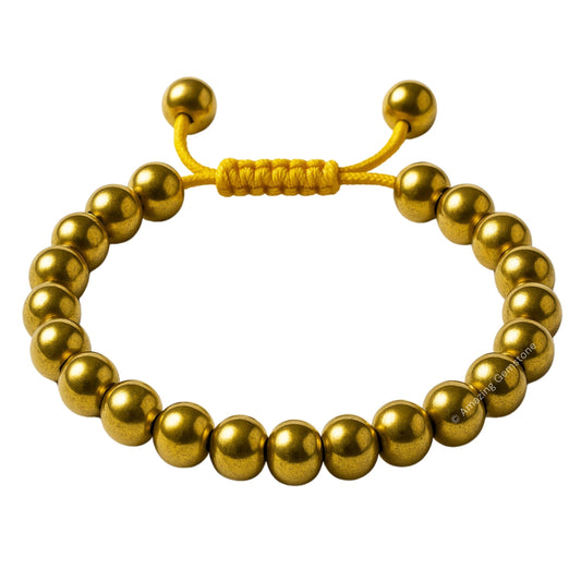 Amazing Gemstone Golden Hematite Bracelet, Gifts For Men & Women - Protection Healing Crystal Bracelet - 8mm Gemstone Beaded Adjustable Bracelet, Pulseras Para Hombres Mujer Stocking Stuffers