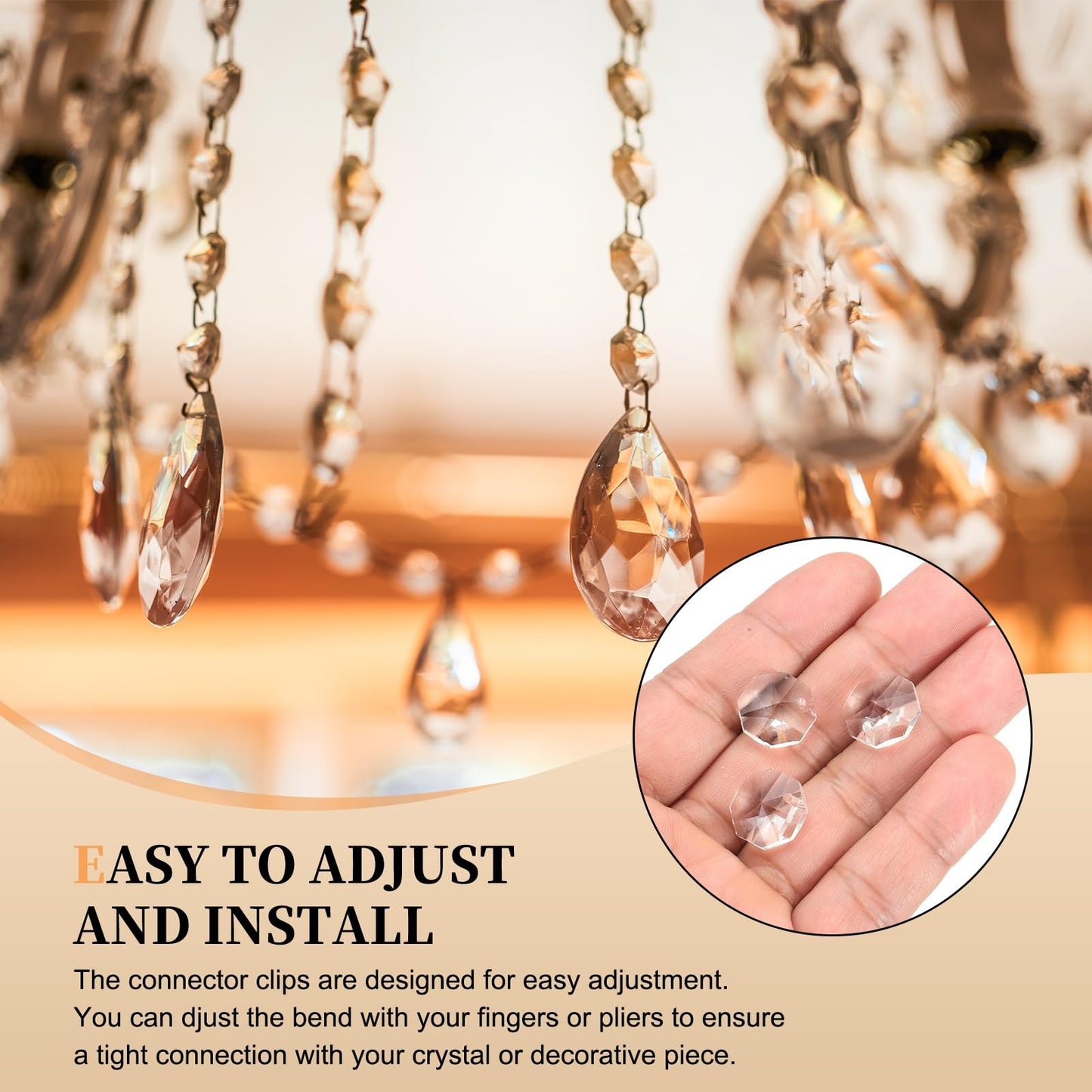 uxcell 100Pcs 1 Hole Crystal Octagon Beads, 14mm K9 Glass Hanging Chandelier Beads Prisms Parts for Crystal Chandeliers Lamp Hanging Pendant Jewelry DIY Craft, Clear White