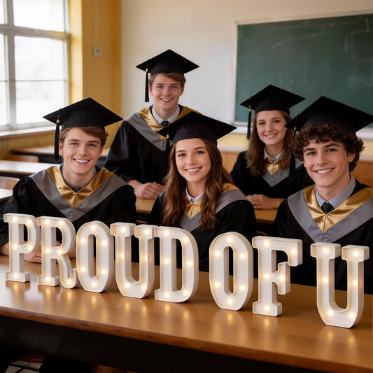 2026 Graduation Decorations PROUD OF U Light Up Letters, Proud of You Marquee Letters for High School College Congratulation Graduation Party Decor, Led Letter Sign for Class of 2026 Grad Party