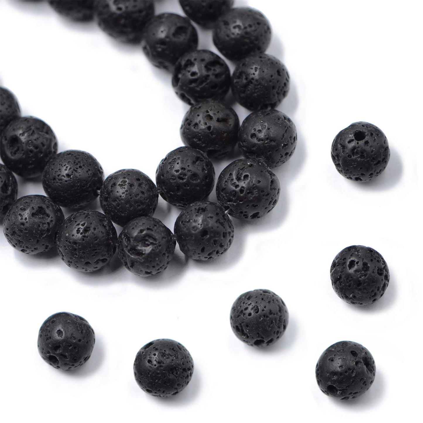 AD Beads Natural Gemstone Round Loose Beads 15" for Bracelet Necklace Earrings Jwelery Making Crafts DIY (6mm, Black Lava Stone)