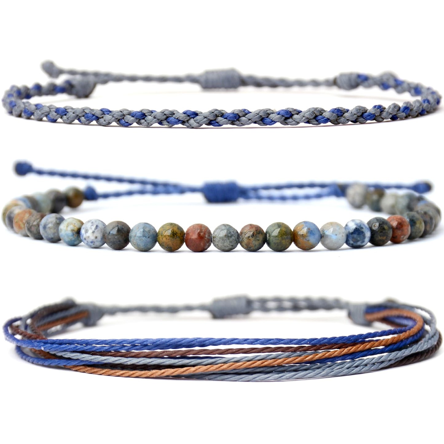 Mezcla Vida Handmade Natural Stone Beaded Healing Bracelet Gift for Men Adjustable Rope String Bracelet (Dumortierite, Adjustable)