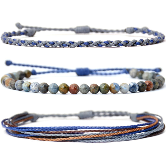 Mezcla Vida Handmade Natural Stone Beaded Healing Bracelet Gift for Men Adjustable Rope String Bracelet (Dumortierite, Adjustable)