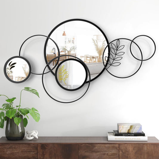 Uaeoo Wall Mirror Decorative, Print Round Decorative Mirrors, Large Decor Metal Wall Art Mirro for Entryway, Living Room, Bedroom, Dining Room Kitchen Decor 45''x25.5''