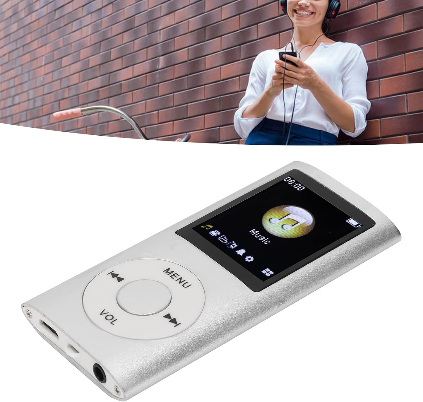 Diyeeni MP3/MP4 1.8 inch 64GB 8H Player, Portable Music Player with Earphone, HD Screen, Support up to Memory Card