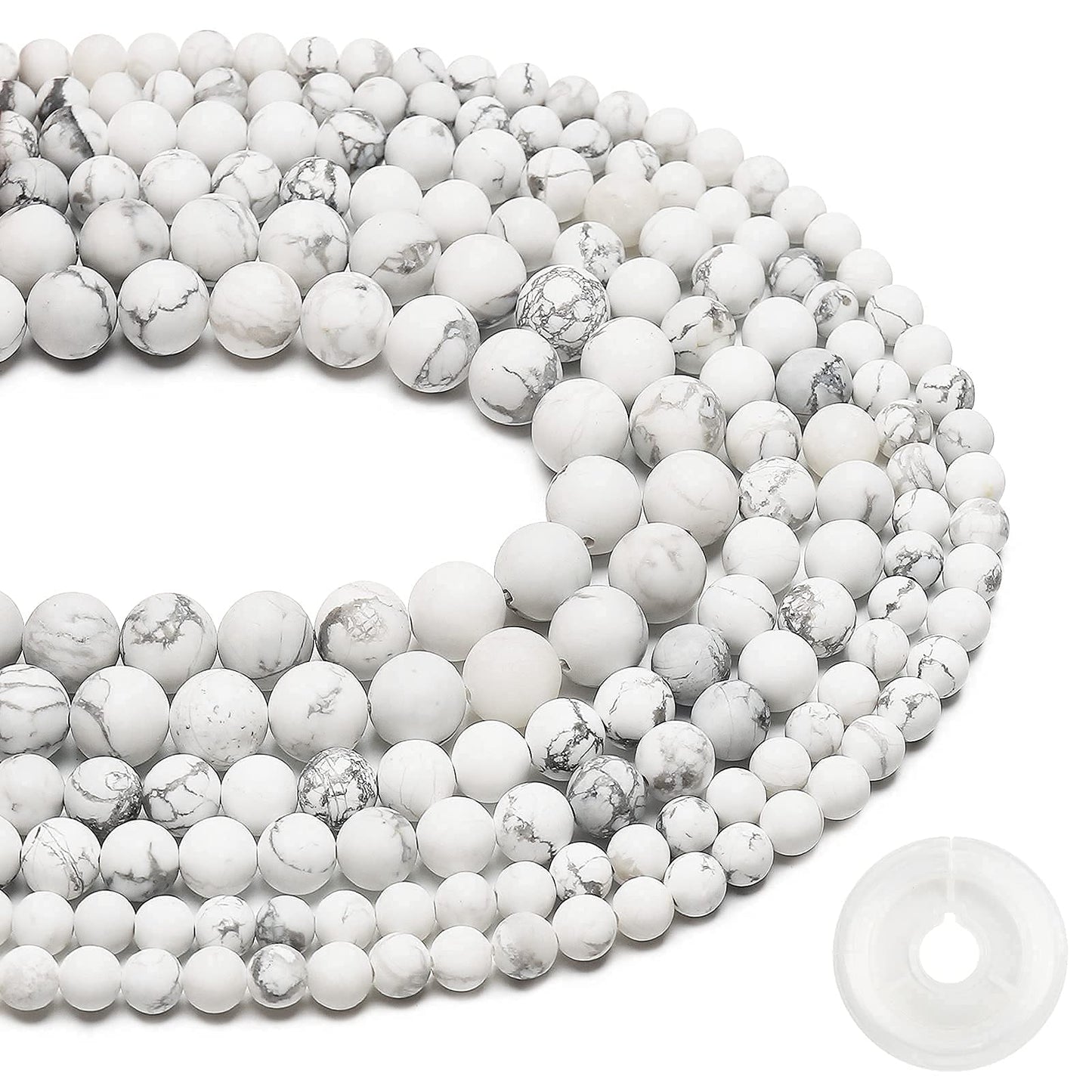 Natural Matte White Turquoise Beads, 8MM Round Frosted Unpolished Loose Gemstone Beads for Bracelet Necklace Jewelry Making, Energy Stone Healing Power with Stretch Beading Cord