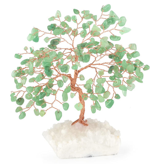 MASGEMES Crystal Tree of Life,Aventurine Jade Clear Quartz Cluster Base,Bonsai Feng Shui Decor Money Tree,Healing Crystals Positive Enegy,Gift Size 5.5"-6.3"