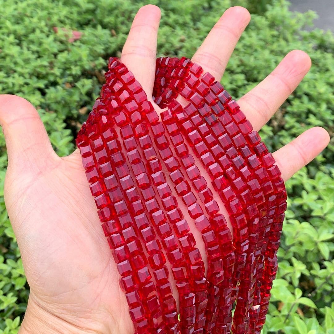 200pcs Czech Faceted Cube Crystal Glass Loose Beads Spacer Bulk 6mm (0.24 Inch) Siam Red for DIY Jewelry Craft Making CCC605