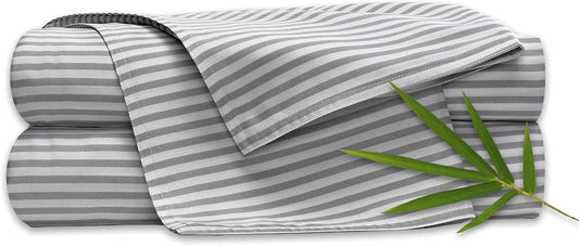Pure Bamboo Twin Sheets - Luxuriously Soft 100% Organic Viscose Bed Sheet Set | Cooling Stripes with 2-Year Quality Promise