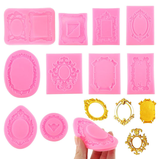 10 PCS Picture Frames Fondant Silicone Molds, Retro Style Air Dry Clay Molds, For Cake Decorating Cupcake Topper Chocolate Polymer Clay