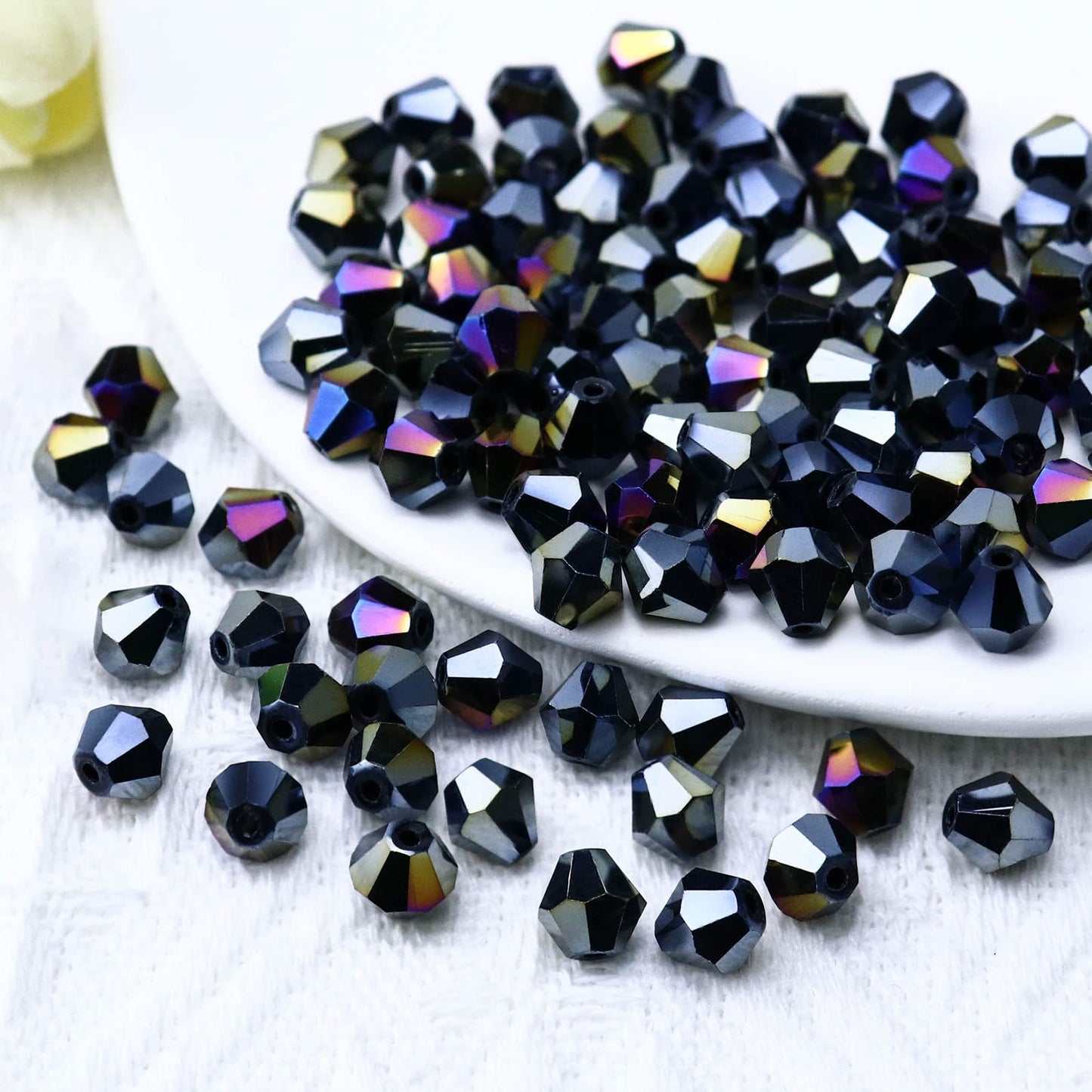 Dowarm 100PCS 8MM Crystal Beads, Black AB Bicone Glass Beads for Jewelry Making, Craft, DIY Bracelet, Necklace, Dolls, Bulk Loose Beads