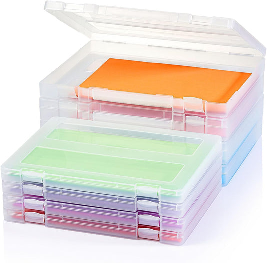 Denkee 8 Pack A4 Paper Organizer Box, Plastic Board Game Storage for Art Supplies 8.5" x 11" US Letter, Portable Scrapbook Paper Organizer Containers for Craft and Arts Storage (2 Inner Size)