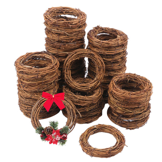 Yiksonyo 40 Pcs 4 Inch Natural Grapevine Wreath Set, Natural Rattan Wreath,Hand-Woven 4 Inch Vine Branch Wreaths, Perfect for DIY Crafts, Christmas Decorations, and Wedding Supplies