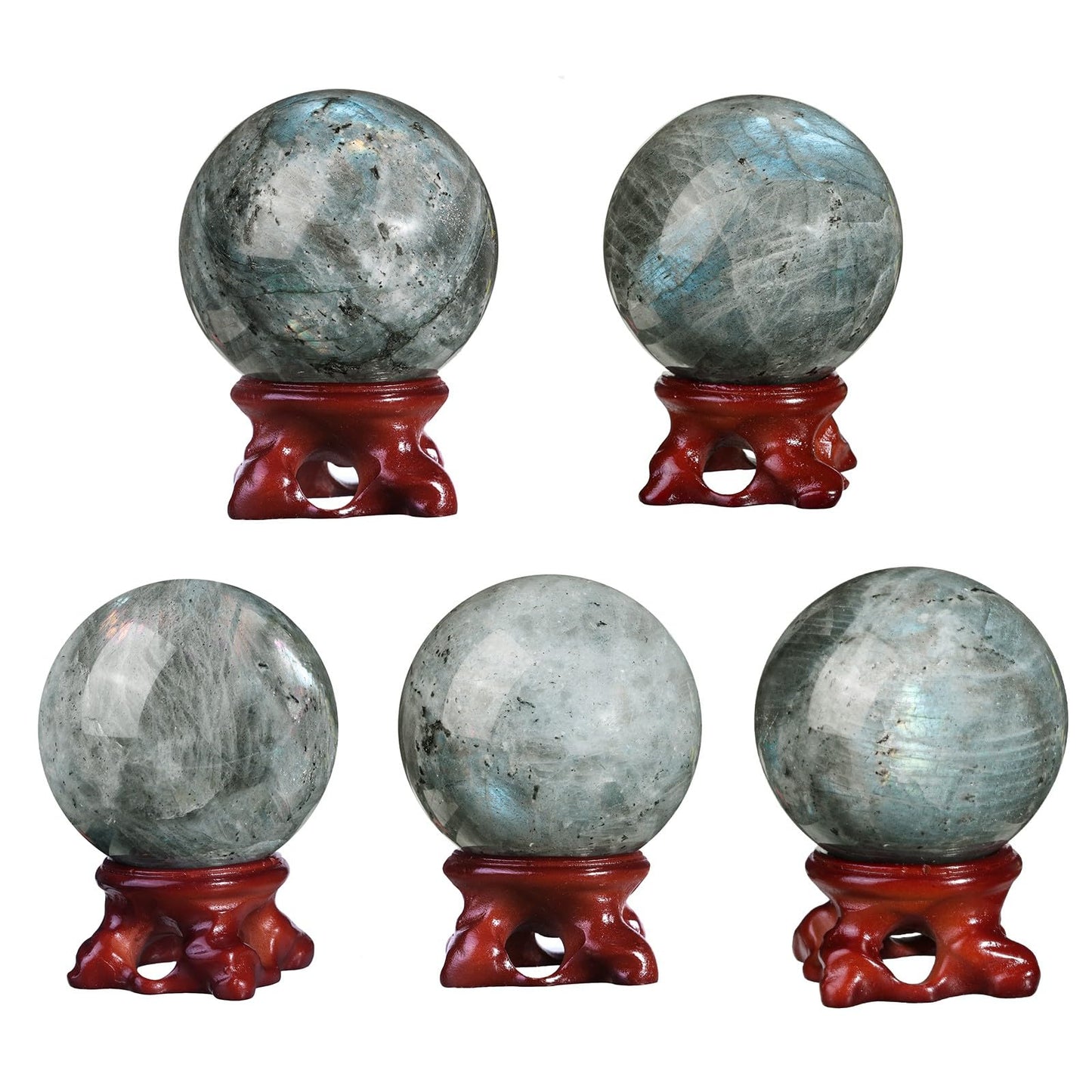 Nupuyai Natural Moonstone Crystal Ball with Resin Stand, Healing Crystal Sphere for Home Decor 2.01"-2.36"(51mm-60mm)